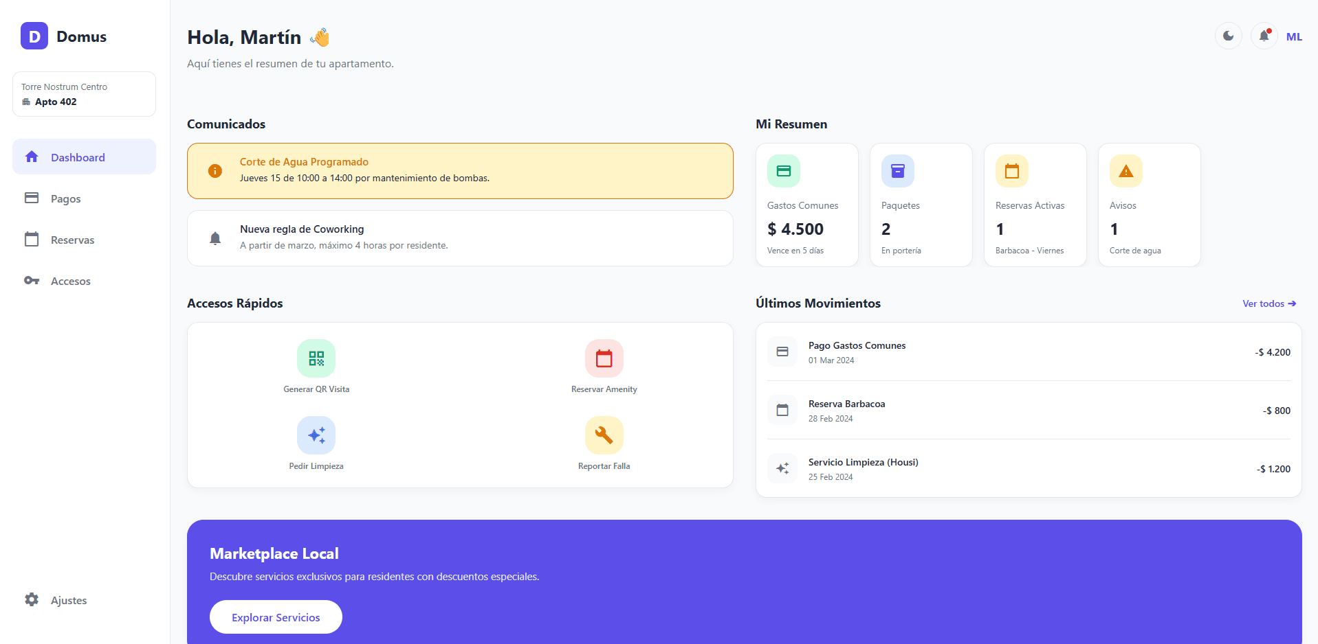 DOMUS Dashboard Mockup